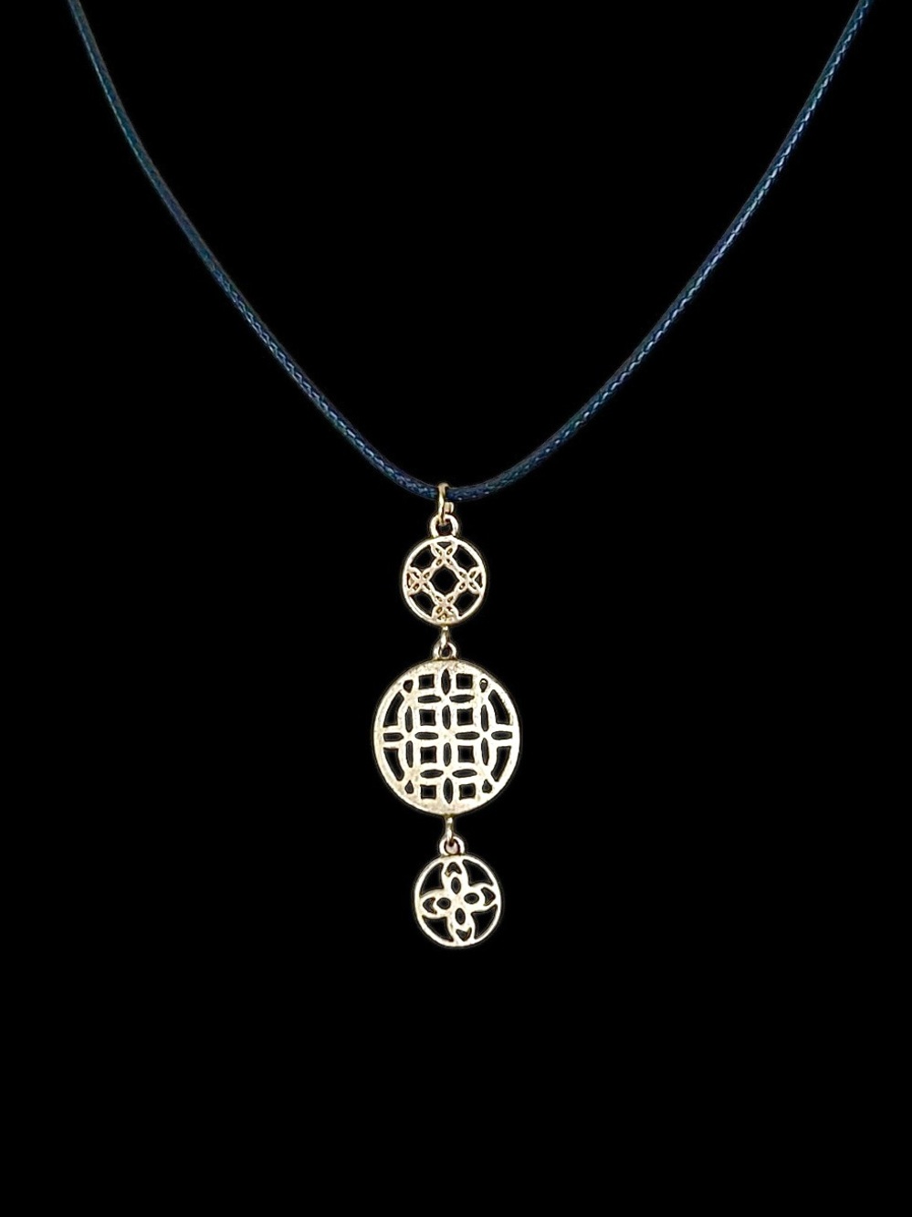 💛 Matte Gold Tone Medallion Pendant on Black Cord